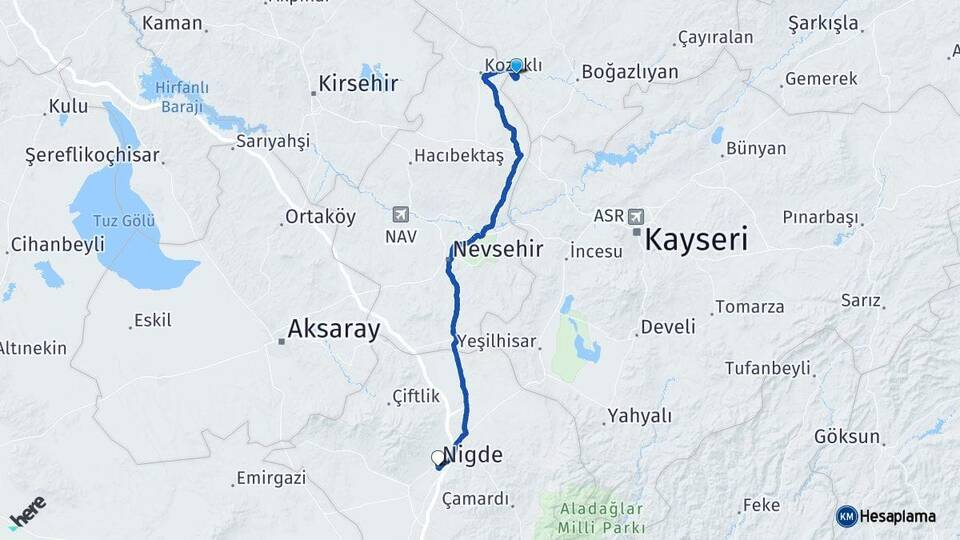 Yozgat Yenifakılı Niğde Arası Kaç Km - Yol Haritası