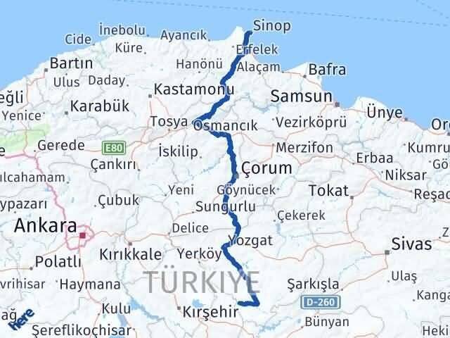 Yozgat Yenifakılı Sinop Arası Kaç Km - Yol Haritası