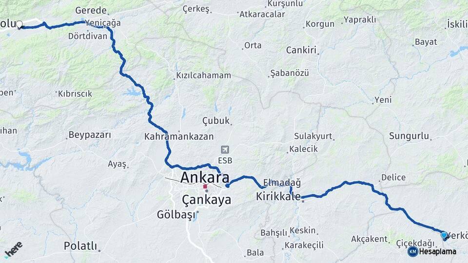 Yozgat Yerköy Bolu Arası Kaç Km - Yol Haritası