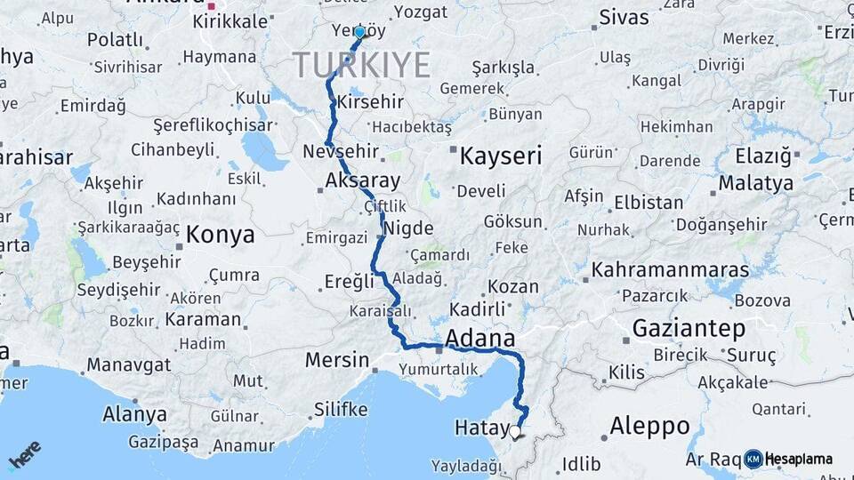 Yerköy Hatay Arası Kaç Km - Yol Tarifi