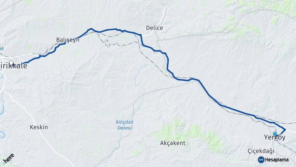 Yozgat Yerköy Kırıkkale Arası Kaç Km - Yol Haritası