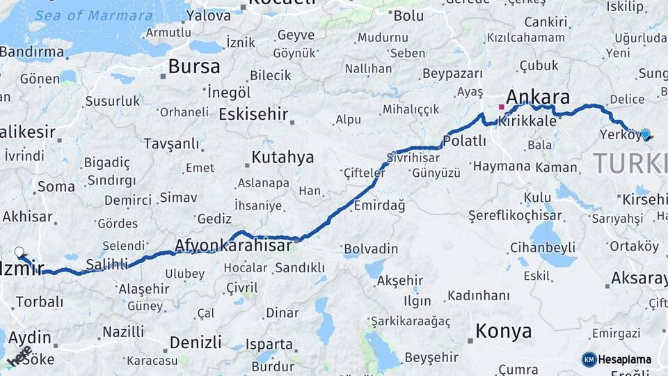 Yozgat Yerköy Manisa Arası Kaç Km - Yol Haritası