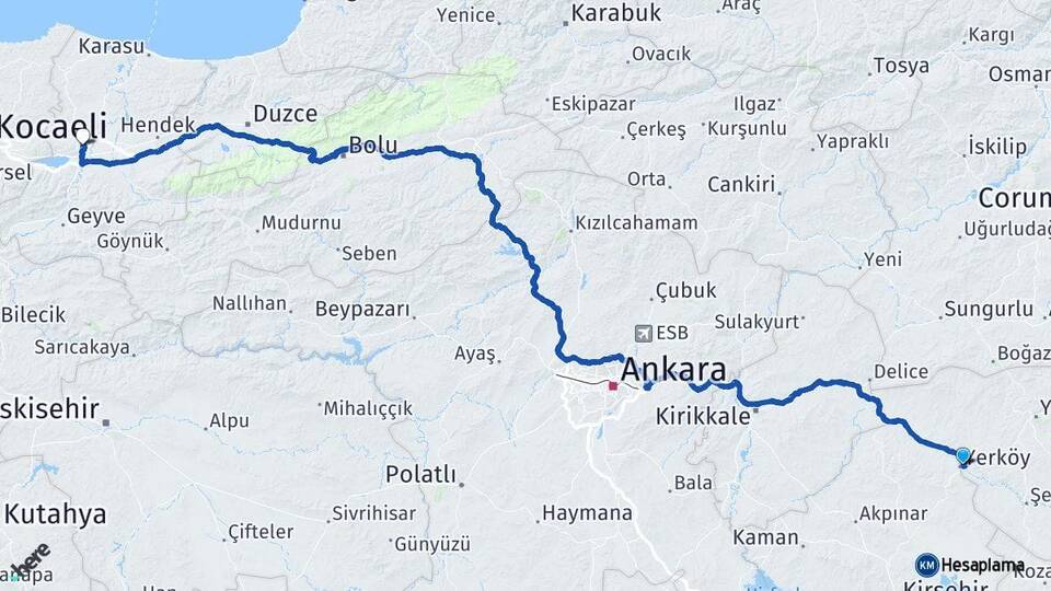 Yozgat Yerköy Sakarya Arası Kaç Km - Yol Haritası