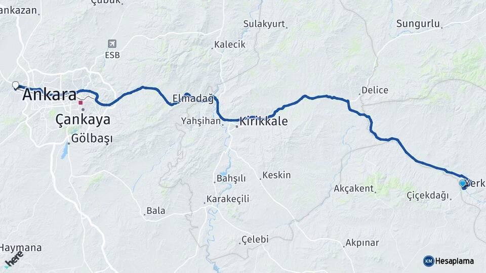 Yozgat Yerköy Sincan Ankara Arası Kaç Km - Yol Haritası