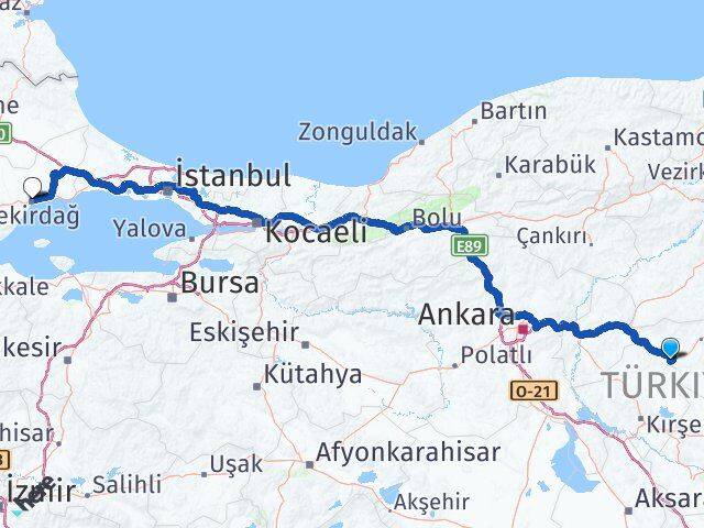 Yozgat Yerköy Tekirdağ Arası Kaç Km - Yol Haritası