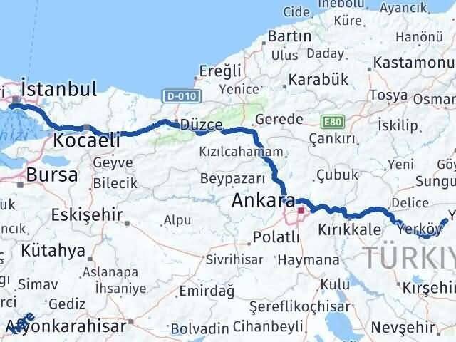 Yozgat Zeytinburnu İstanbul Arası Kaç Km - Yol Haritası