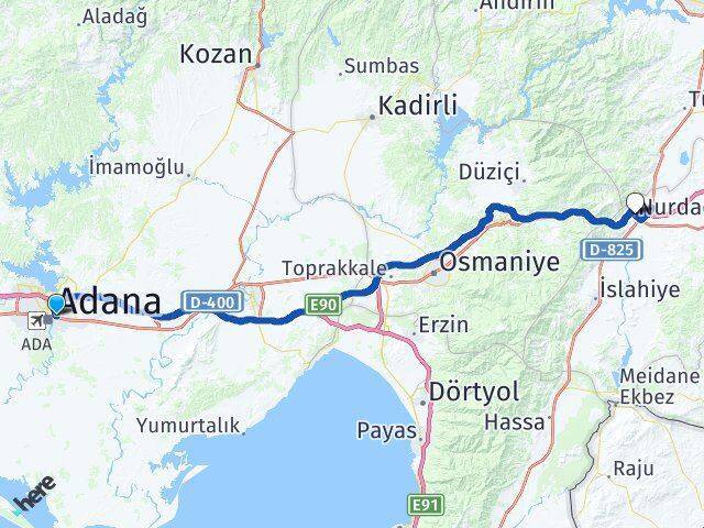 Yüreğir Otogarı Nurdağı Arası Kaç Km - Yol Tarifi