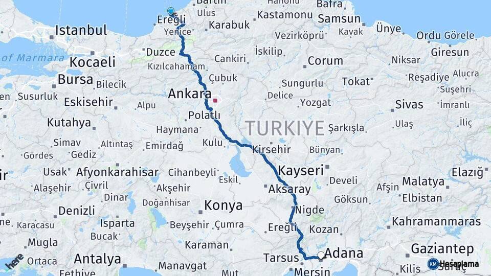 Zonguldak Adana Arası Kaç Km - Yol Haritası