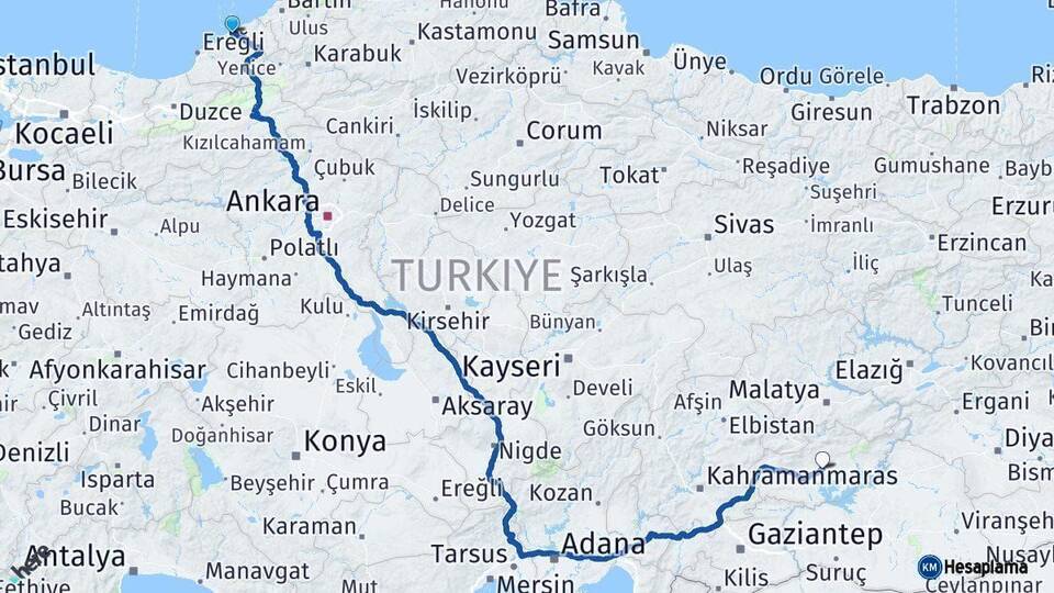 Zonguldak Adıyaman Arası Kaç Km - Yol Haritası