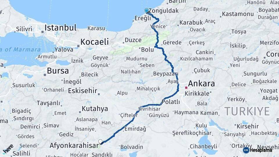 Zonguldak Afyonkarahisar Arası Kaç Km - Yol Haritası