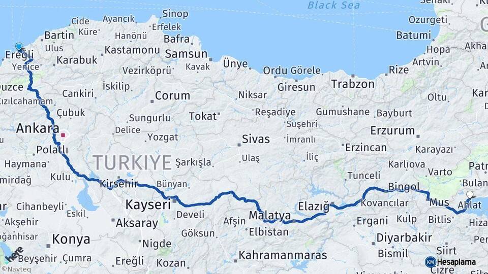 Zonguldak Ahlat Bitlis Arası Kaç Km - Yol Haritası