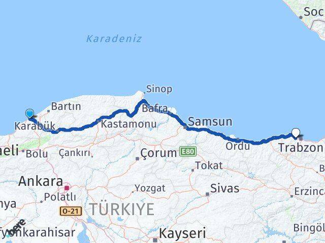 Zonguldak Akçaabat Trabzon Arası Kaç Km - Yol Haritası