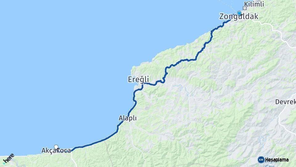 Zonguldak Akçakoca Düzce Arası Kaç Km - Yol Haritası