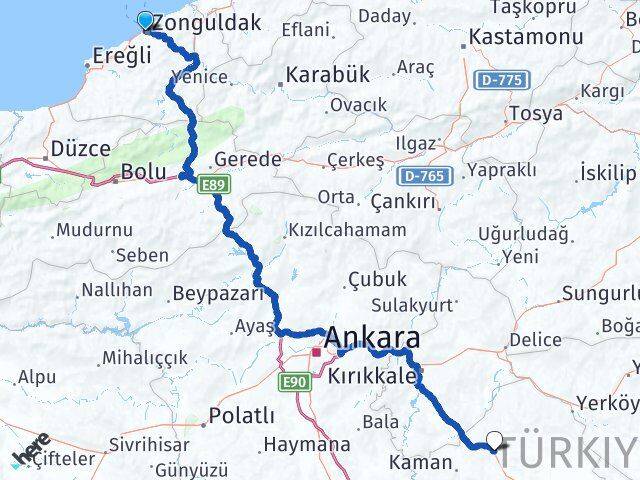 Zonguldak Akpınar Kırşehir Arası Kaç Km - Yol Haritası