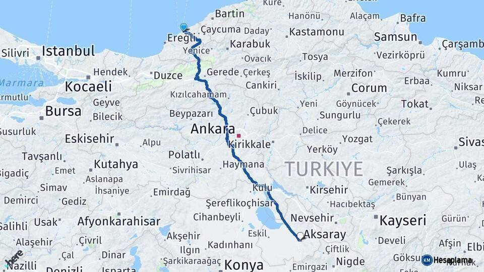 Zonguldak Aksaray Arası Kaç Km - Yol Haritası