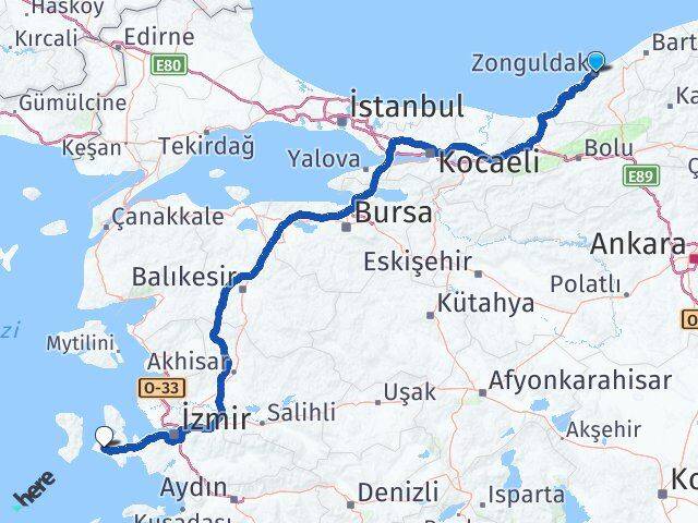 Zonguldak Alaçatı Çeşme İzmir Arası Kaç Km - Yol Haritası