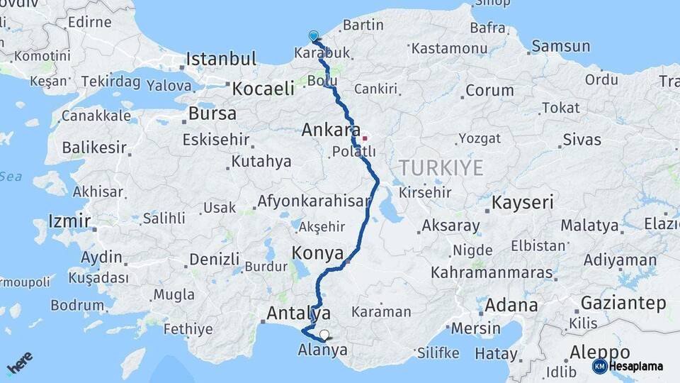 Zonguldak Alanya Antalya Arası Kaç Km - Yol Haritası