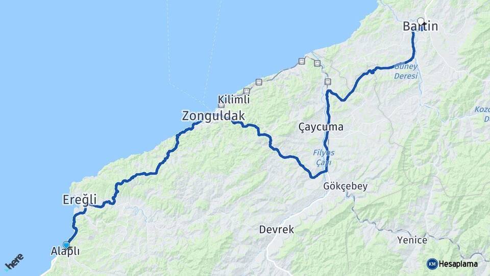Zonguldak Alaplı Bartın Arası Kaç Km - Yol Haritası