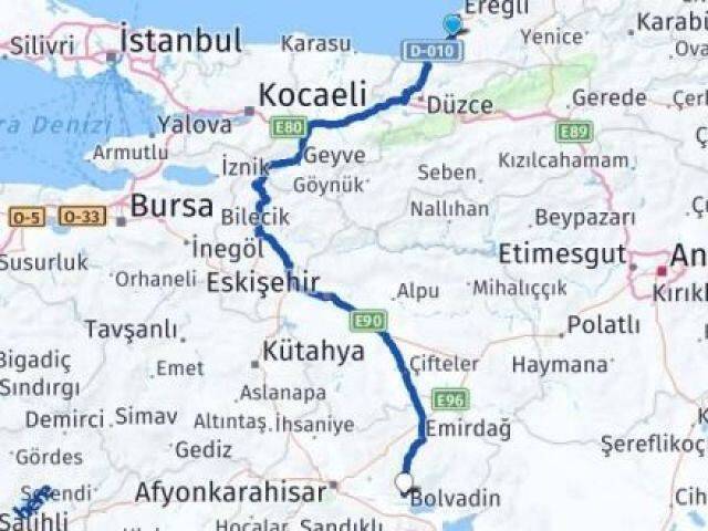 Zonguldak Alaplı Bolvadin Afyonkarahisar Arası Kaç Km - Yol Haritası