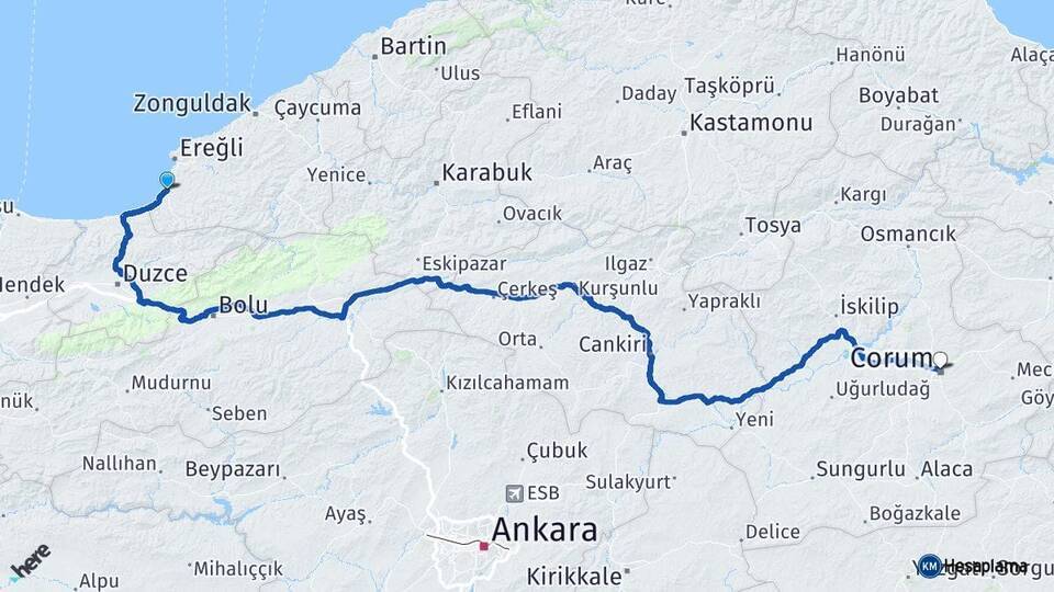Alaplı Çorum Arası Kaç Km - Yol Tarifi