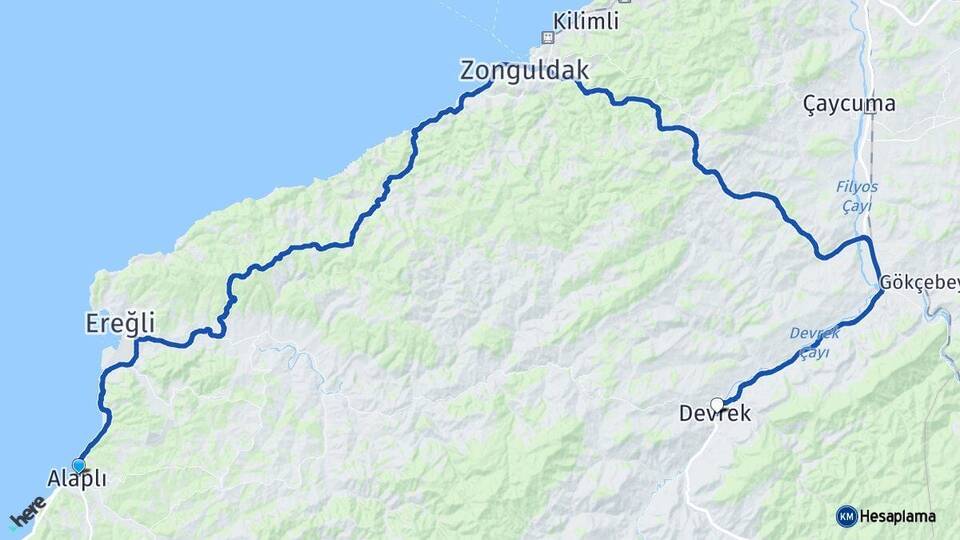 Zonguldak Alaplı Devrek Arası Kaç Km - Yol Haritası
