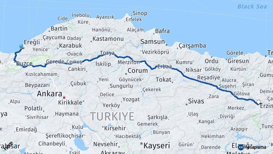 Alaplı Erzincan Arası Kaç Km - Yol Tarifi