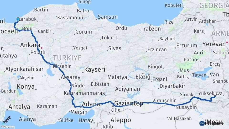Zonguldak Alaplı Hakkari Arası Kaç Km - Yol Haritası