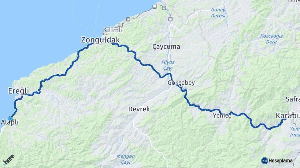 Zonguldak Alaplı Karabük Arası Kaç Km - Yol Haritası