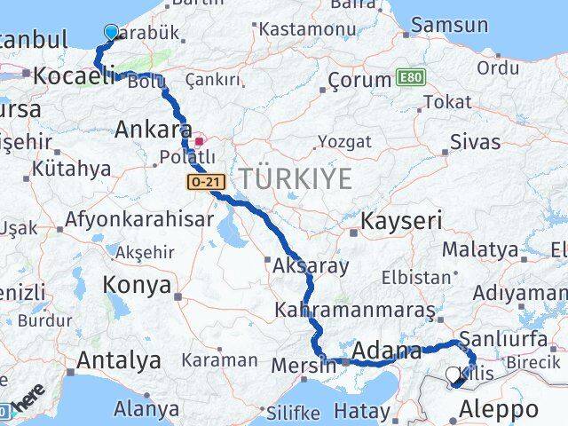Zonguldak Alaplı Kilis Arası Kaç Km - Yol Haritası