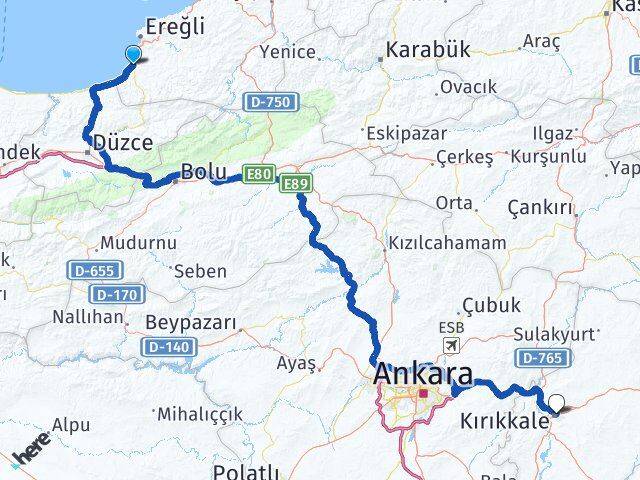Zonguldak Alaplı Kırıkkale Arası Kaç Km - Yol Haritası