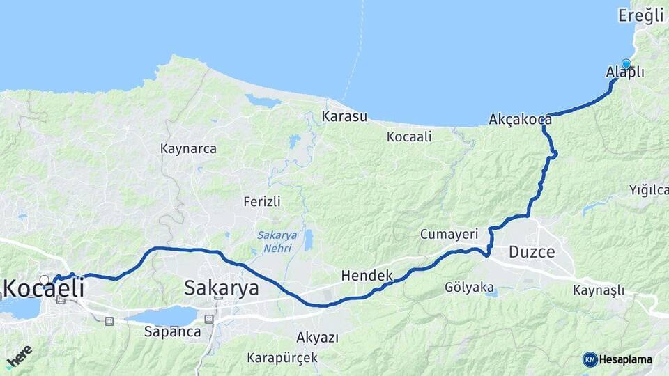 Zonguldak Alaplı Kocaeli Arası Kaç Km - Yol Haritası