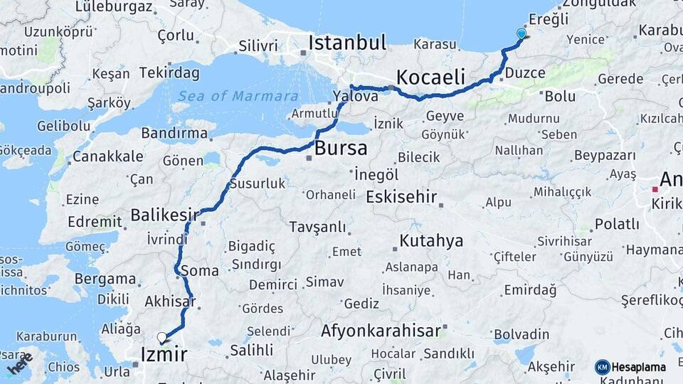Zonguldak Alaplı Manisa Arası Kaç Km - Yol Haritası