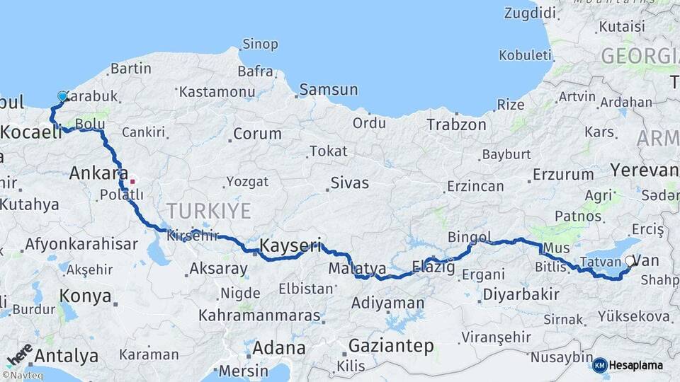 Zonguldak Alaplı Van Arası Kaç Km - Yol Haritası