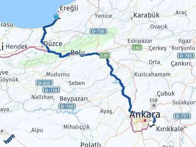 Zonguldak Alaplı Yakupabdal Çankaya Ankara Arası Kaç Km - Yol Haritası
