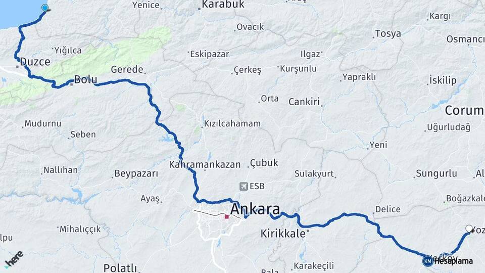 Zonguldak Alaplı Yozgat Arası Kaç Km - Yol Haritası
