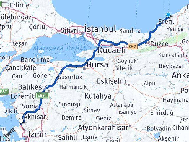Zonguldak Aliağa İzmir Arası Kaç Km - Yol Haritası