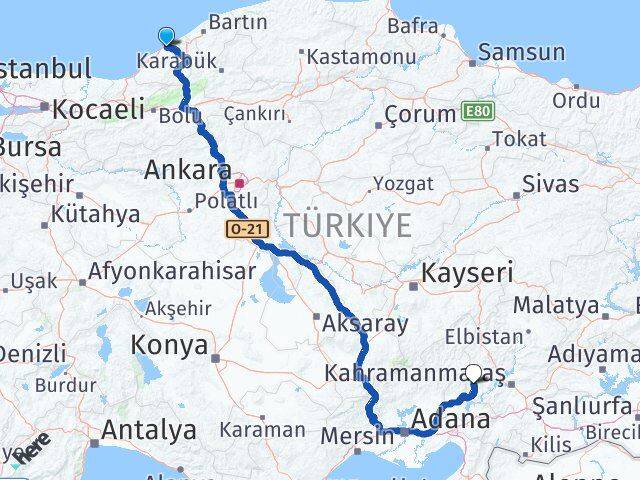 Zonguldak Andırın Kahramanmaraş Arası Kaç Km - Yol Haritası