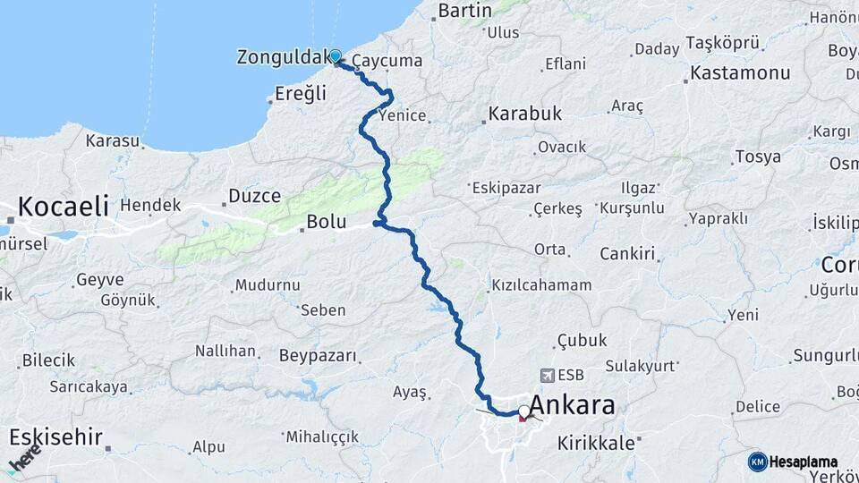 Zonguldak Ankara Arası Kaç Km - Yol Haritası
