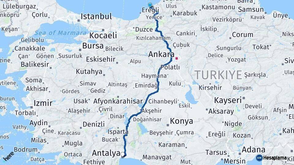 Zonguldak Antalya Arası Kaç Km - Yol Haritası