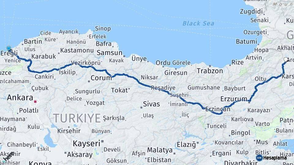 Zonguldak Ardahan Arası Kaç Km - Yol Haritası