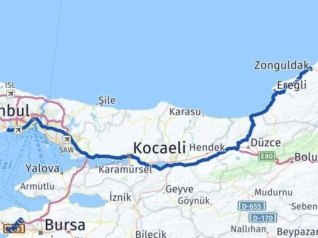 Zonguldak Avcılar İstanbul Arası Kaç Km - Yol Haritası