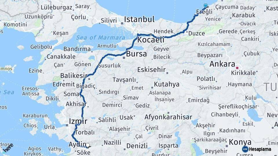 Zonguldak Aydın Arası Kaç Km - Yol Haritası