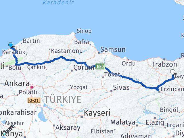 Zonguldak Aydıntepe Bayburt Arası Kaç Km - Yol Haritası