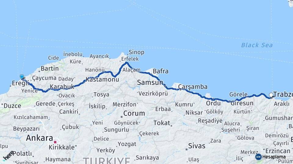 Zonguldak Bahçelievler Arası Kaç Km - Yol Haritası