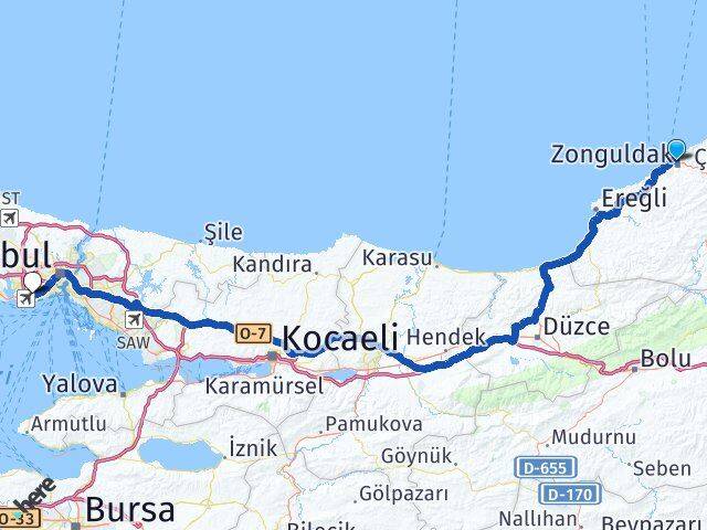 Zonguldak Bahçelievler İstanbul Arası Kaç Km - Yol Haritası