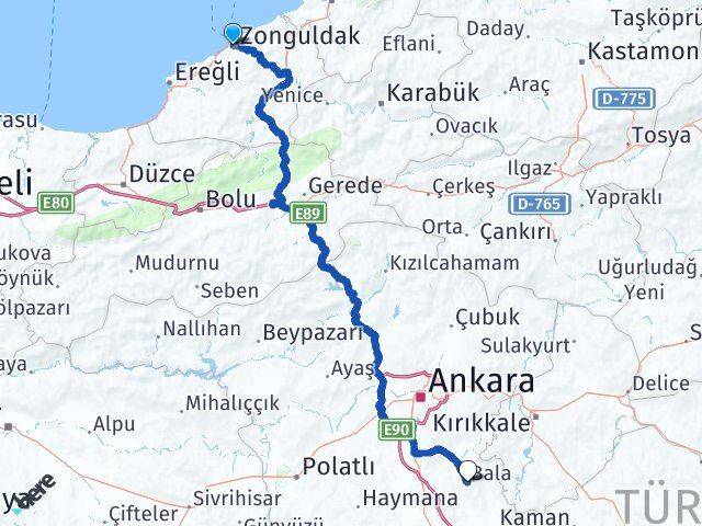 Zonguldak Bala Ankara Arası Kaç Km - Yol Haritası
