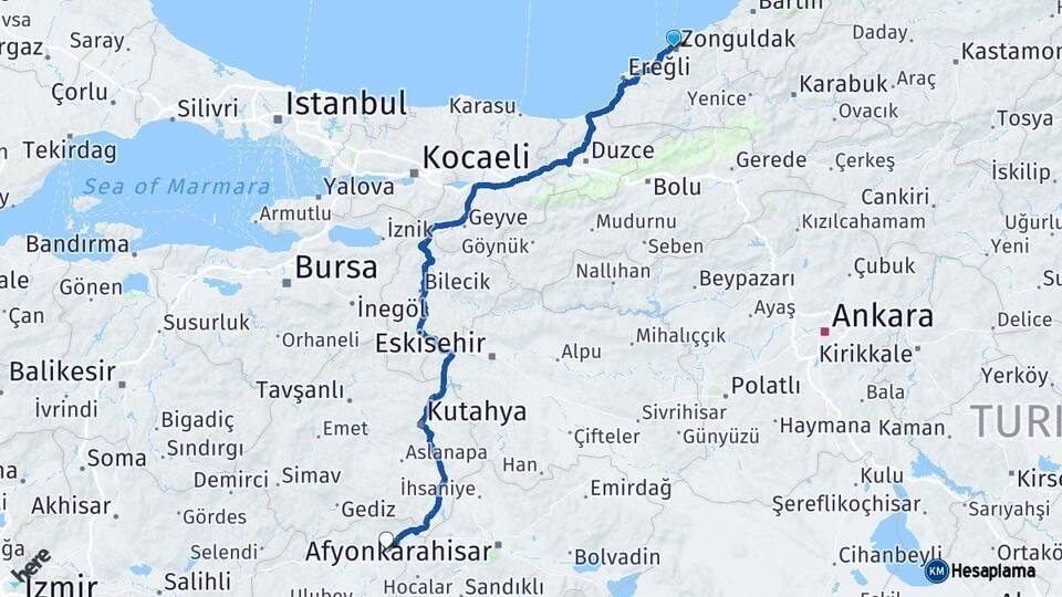 Zonguldak Banaz Uşak Arası Kaç Km - Yol Haritası