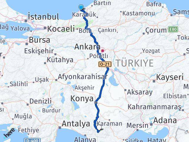 Zonguldak Başyayla Karaman Arası Kaç Km - Yol Haritası