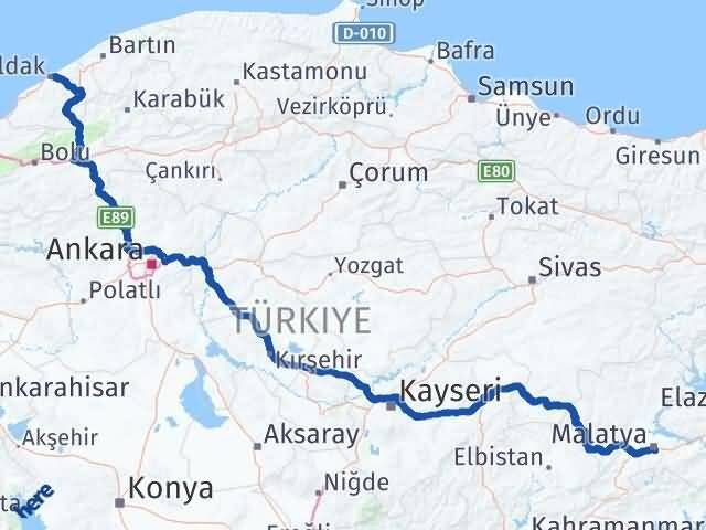 Zonguldak Battalgazi Malatya Arası Kaç Km - Yol Haritası