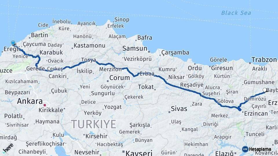 Zonguldak Bayburt Arası Kaç Km - Yol Haritası